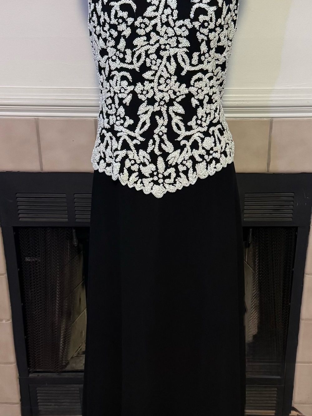 J Kara Black Evening Gown with a “Pearl” Beaded Bodice